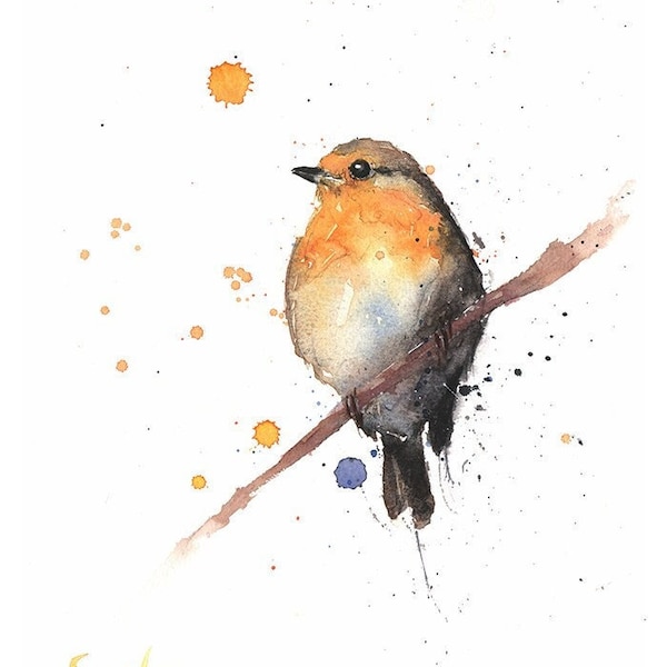 Robin Bird Watercolor Painting Art Print by Eric Sweet