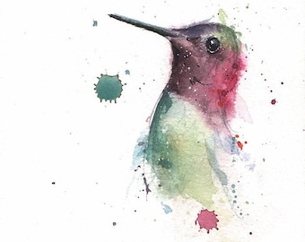 Ruby-Throated Hummingbird Watercolor Print - Bird Painting