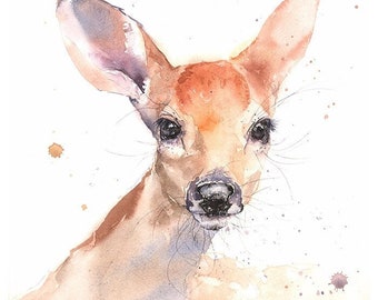 Fawn Watercolor Art Print, Baby Deer Painting, Woodland Animal Wall Art, Nursery Decor