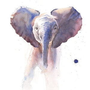 Baby Elefant Aquarell Malerei Kunstdruck von Eric Sweet