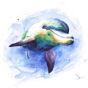 Colorful dolphin print, vibrant watercolor dolphin, ocean wall art, playful dolphin painting, beach house decor, animal lover gift