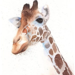 Watercolor giraffe wall art - giraffe painting, safari animal decor, wildlife watercolor painting, nature lover gift, jungle art