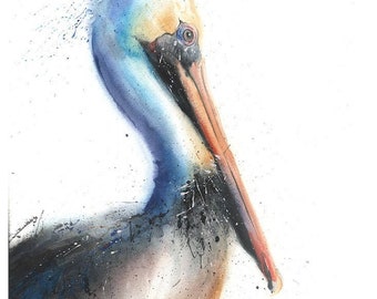 Brown Pelican Bird Watercolor Painting Art Print by Eric Sweet