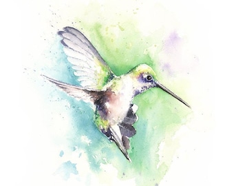 Green Hummingbird Watercolor Painting Art Print by Eric Sweet