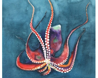 Octopus Art Print Decor Watercolor Painting by Eric Sweet