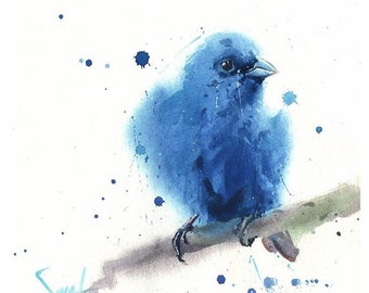 Indigo Bunting Bluebird Painting Watercolor Bird Art Print by Eric Sweet