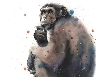 Chimpanzee Watercolor Painting Monkey Art Print by Eric Sweet