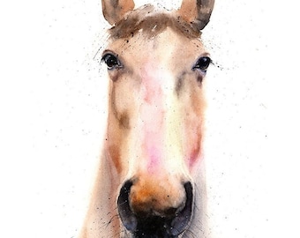 カラフルなオレンジパープルの馬の壁アートプリント サニーメア 水彩画