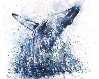Breaching Humpback Whale Watercolor Painting Art Print by Eric Sweet