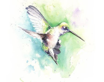 Green Hummingbird Watercolor Painting Art Print by Eric Sweet