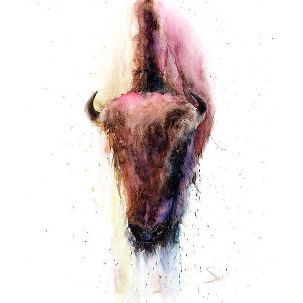 Buffalo Bison Watercolor Portrait Painting Art Print by Eric Sweet