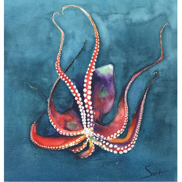 Octopus Art Print Decor Watercolor Painting by Eric Sweet