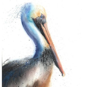 Brown Pelican Bird Watercolor Painting Art Print by Eric Sweet