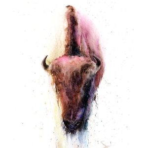 Akvarellmålning av amerikansk bison - Buffelkonst - Dekoration av vilda djur - Väggkonsttryck i stuga