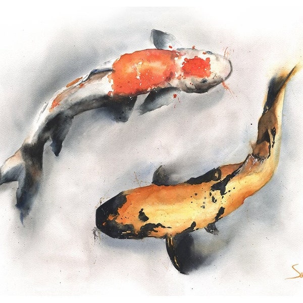 Peinture de poissons koi, impression d'art aquarelle déco par Eric Sweet