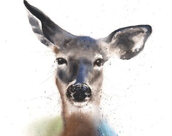 Doe Deer Watercolor Portrait Painting Art Print by Eric Sweet