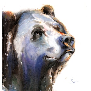 Watercolor Brown Bear Print - Forest Animal Wall Art, Cabin Decor