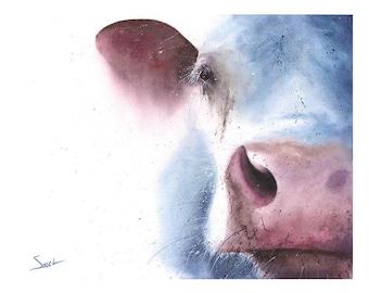 Cow Painting Watercolor Portrait Illustration Art Print by Eric Sweet
