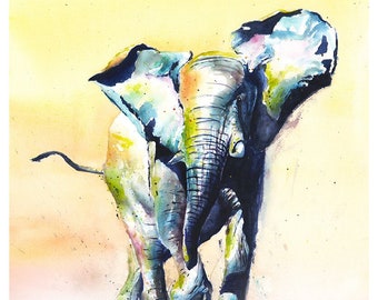 Colorful Watercolor Elephant Painting Art Print by Eric Sweet