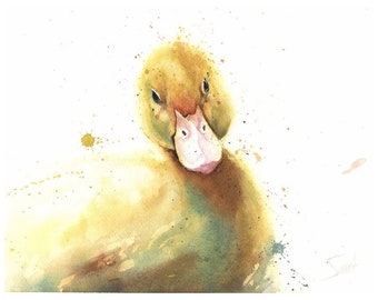 Impresión de patito en acuarela - Arte infantil de animales de granja