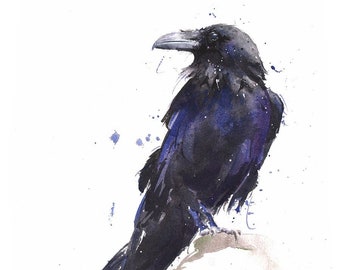 Raven Bird Art Print Watercolor Painting by Eric Sweet