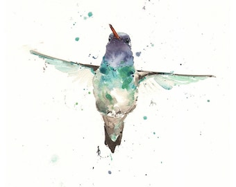 Colorful Hummingbird Watercolor Painting Art Print by Eric Sweet