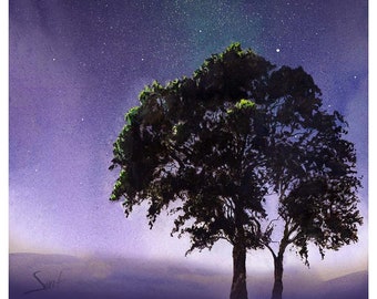 Night Sky Painting Starry Night Art Print with Tree by Artist Eric Sweet