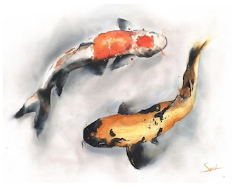 Koi Fish Watercolor Painting Art Print by Eric Sweet