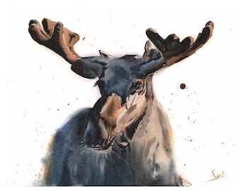 Moose Decor Art Print Watercolor Painting Wall Art by Eric Sweet