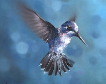 Blue Hummingbird Print Bird Oil Painting Artwork by Eric Sweet