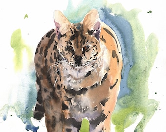 Serval Cat Original Watercolor Painting by Eric Sweet