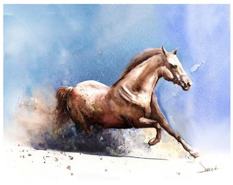 Horse Artwork Watercolor Painting Wildlife Art Print by Eric Sweet