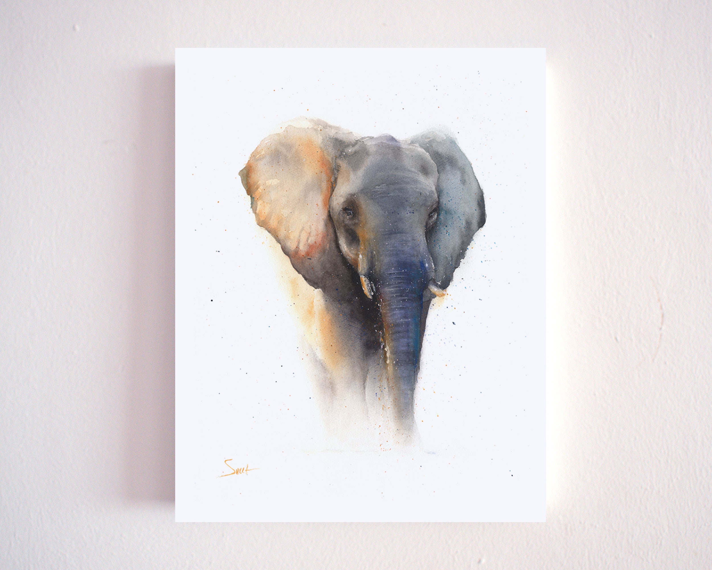 Watercolor Elephant Painting Art Print by Eric Sweet image photo