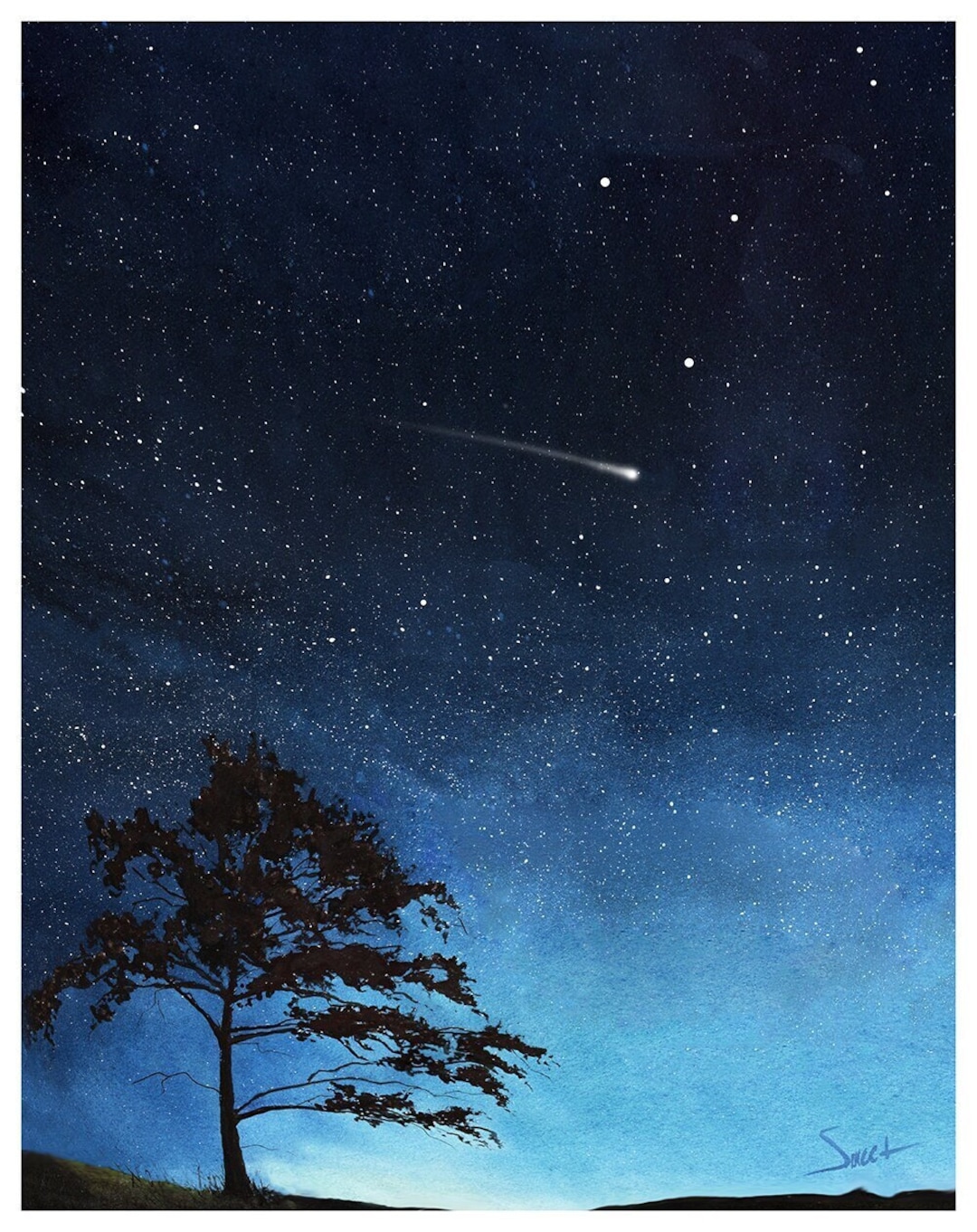 原画 『 流魂 』アクリル水彩画 絵画 アート イラスト 風景画 流れ星 056c33899140bf48e462d92afe38cc