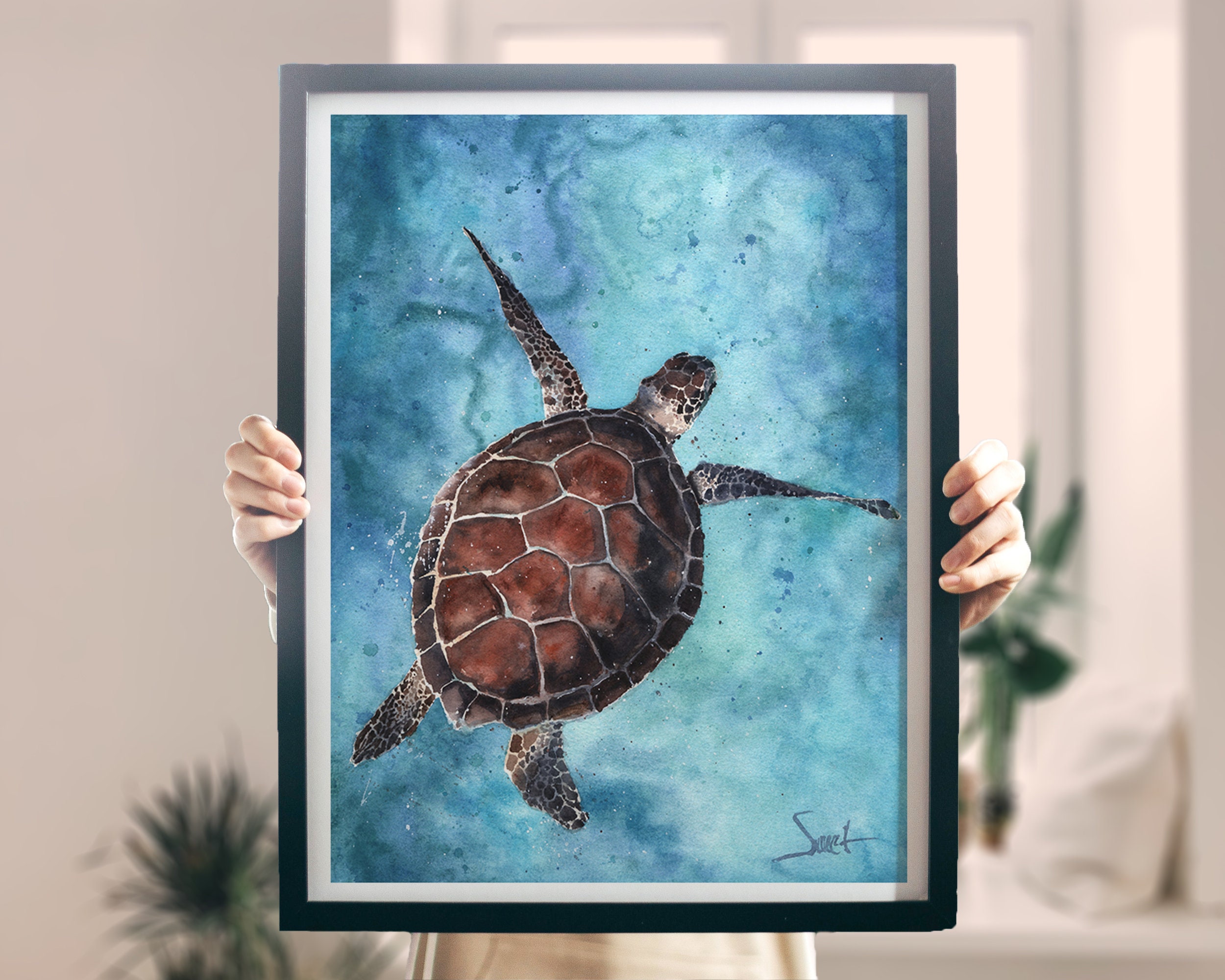 Watercolor Sea Turtle Painting Art Print by Eric Sweet | Etsy