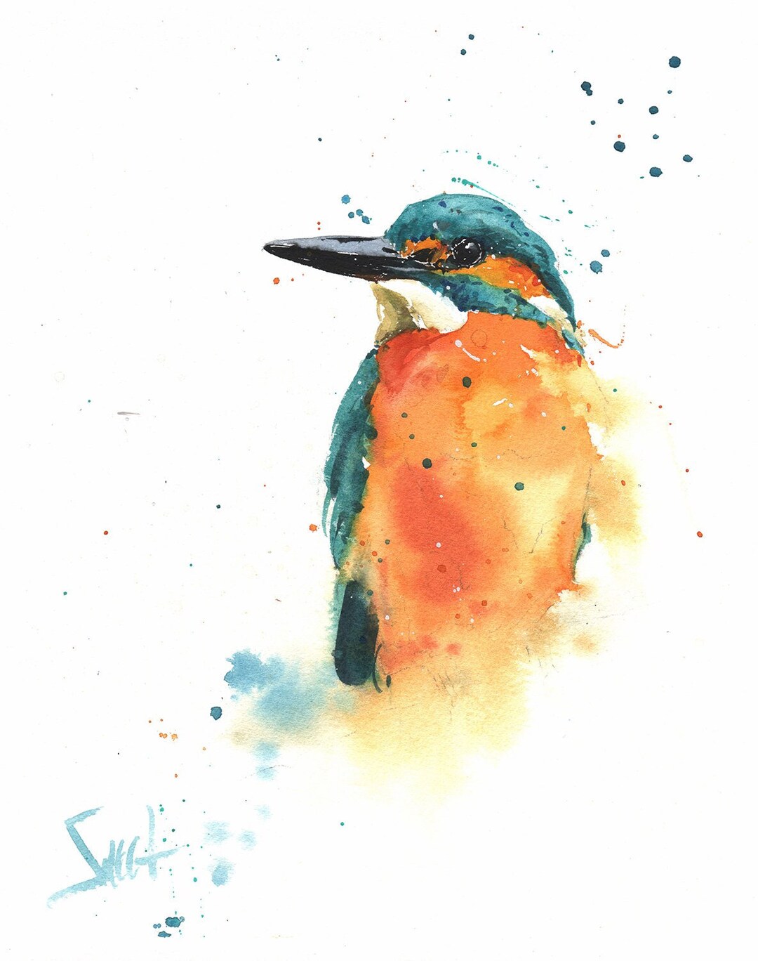 カワセミのアートプリント - 水彩画の鳥の絵 - 鳥好きへのギフト