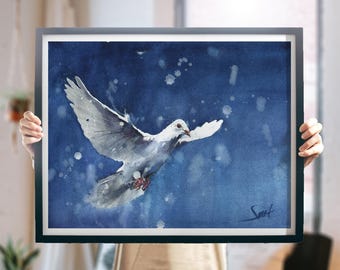 アクリル画 花と白い鳩のモチーフ アクリル画 花と白い鳩のモチーフ 鳩 - アートの人気通販