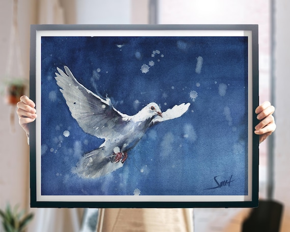白い鳩の水彩画 - オリジナルの鳥のアート - Etsy 日本