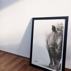 Rhino Painting Black and White Oil Art Print by Eric Sweet image 5