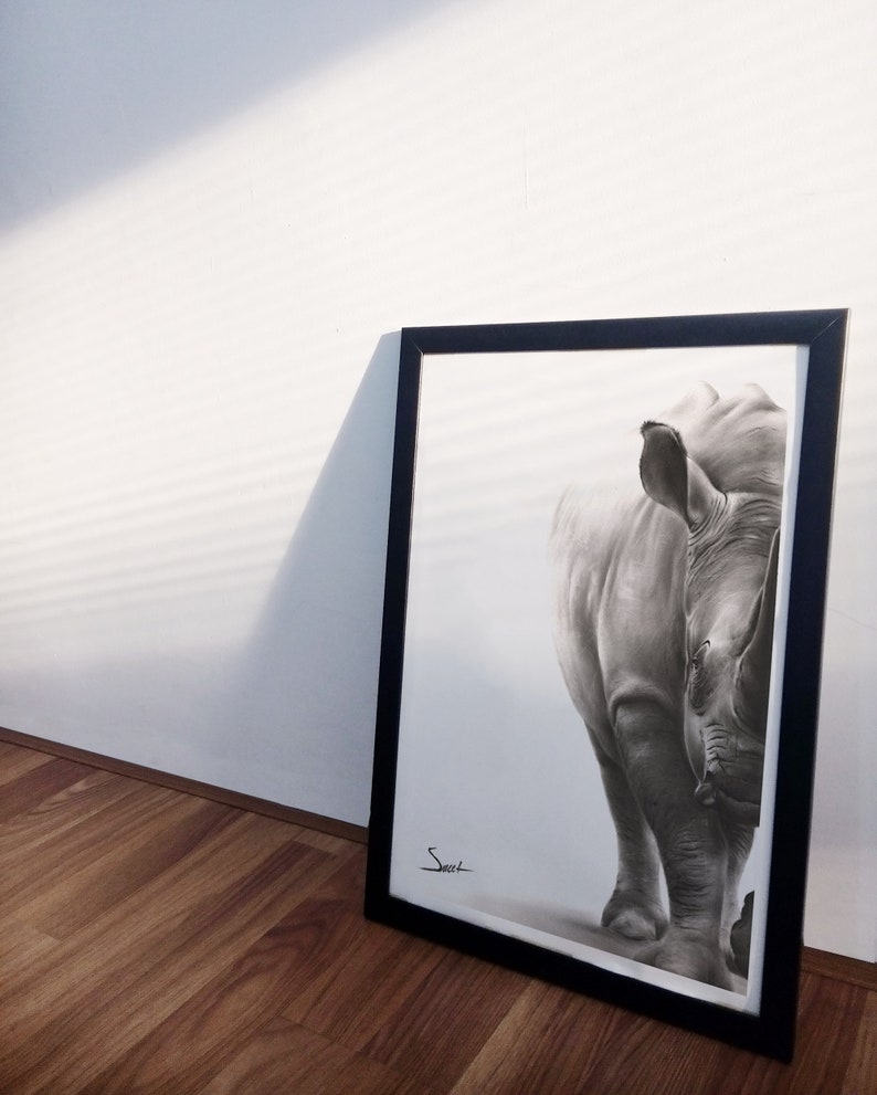 Rhino Painting Black and White Oil Art Print by Eric Sweet image 5