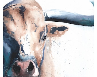 Watercolor longhorn bull cow painting by Eric Sweet