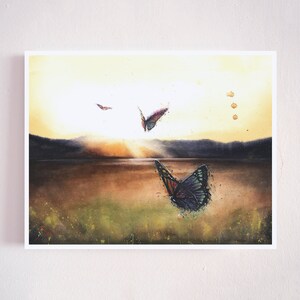 Butterfly Sunset Watercolor Print - Nature Wall Decor image 3