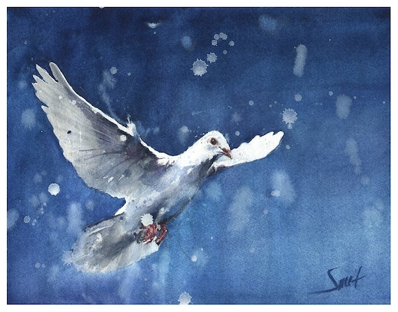 エリック・スウィートによる水彩画の白い鳩の鳥の絵画のアートプリント