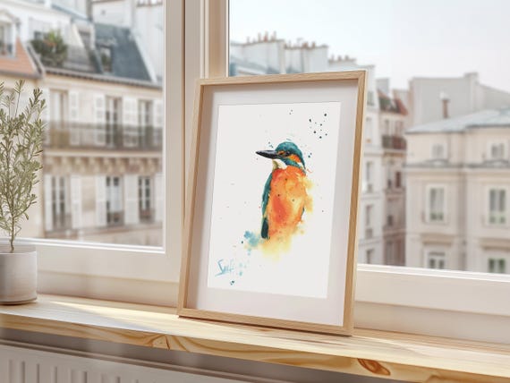カワセミのアートプリント - 水彩画の鳥の絵 - 鳥好きへのギフト