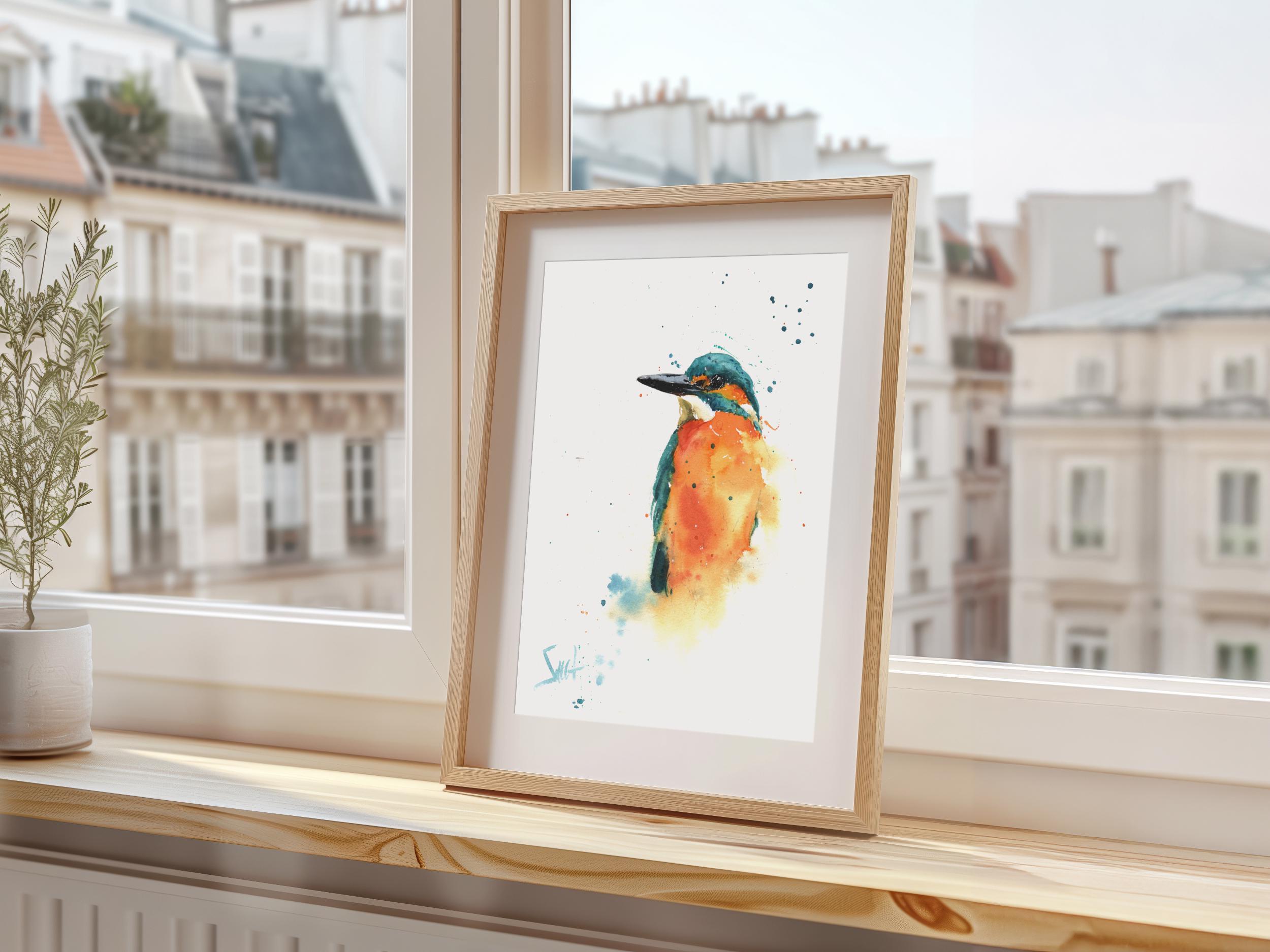 カワセミのアートプリント - 水彩画の鳥の絵 - 鳥好きへのギフト