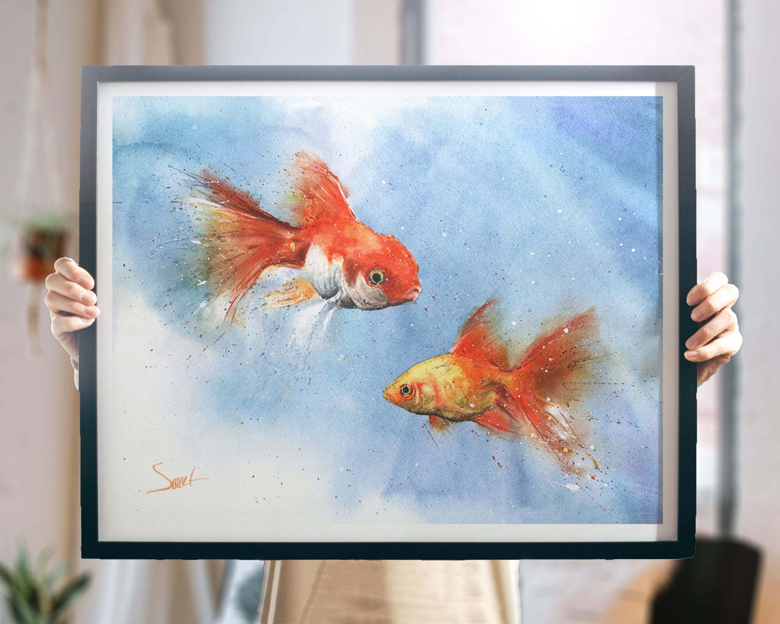 金魚 絵画 水彩画 オリジナル - メルカリ