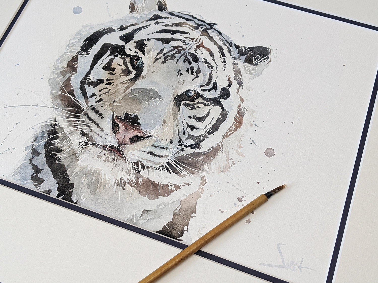ホワイトタイガーの水彩画 - サイン入り限定版野生動物アート - Etsy 日本