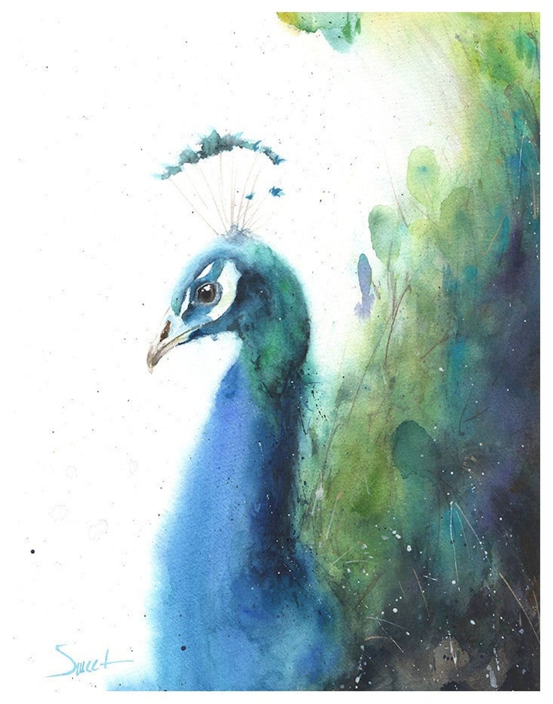 Tableau Peinture Fluide Sur Toile – Art Mural Paon, Fait Main, Original 16x20