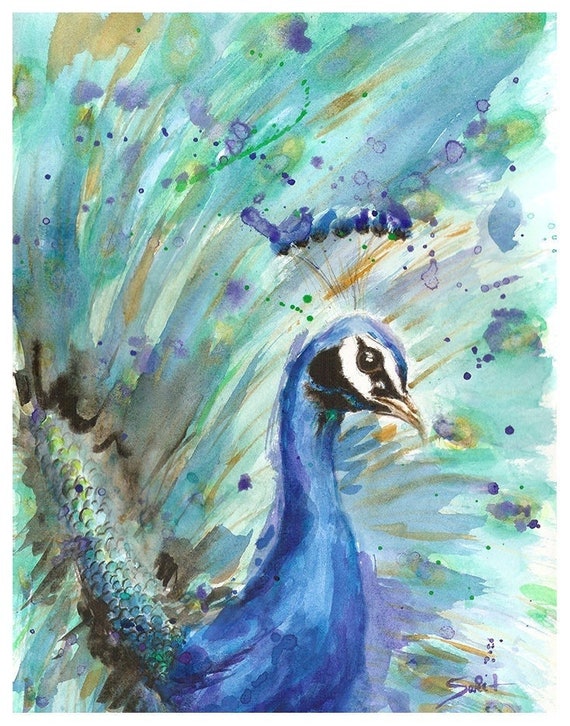 Peacock Decor Watercolor Painting Art Print by Eric Sweet 