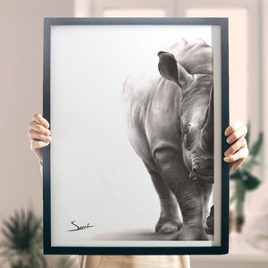 Rhino Painting Black and White Oil Art Print by Eric Sweet image 4